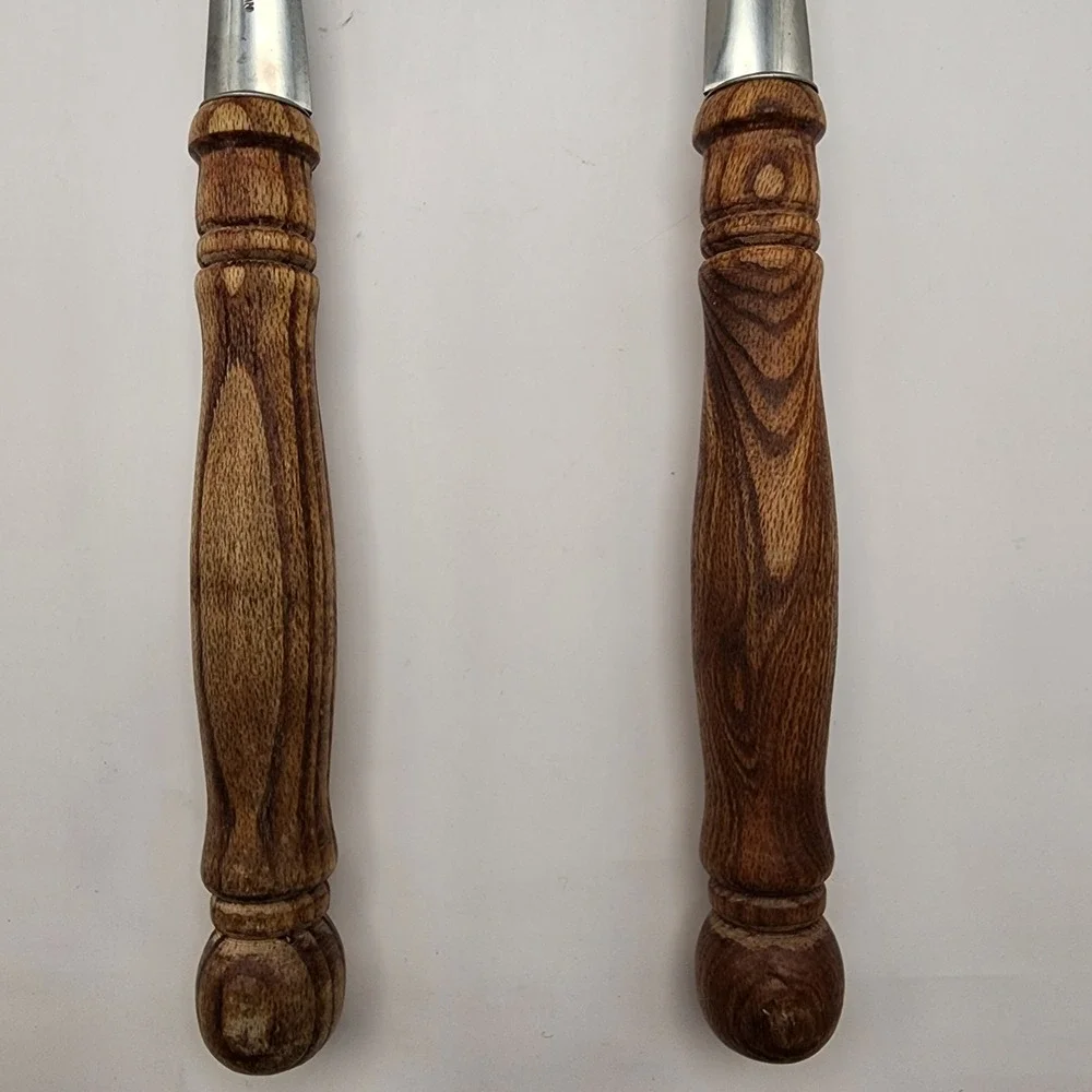 Vintage Old Homestead Stainless Steel Wood Handle Serving Salad Utensils (2)